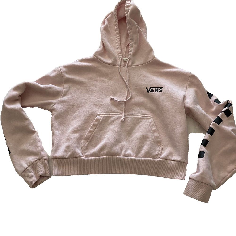 Vans Hoodie Pink Cropped Fleece Sweater Sleeve Graphic Checker Skate Small